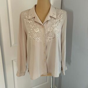K.C. Studio Vintage Tan Floral Button Down Blouse